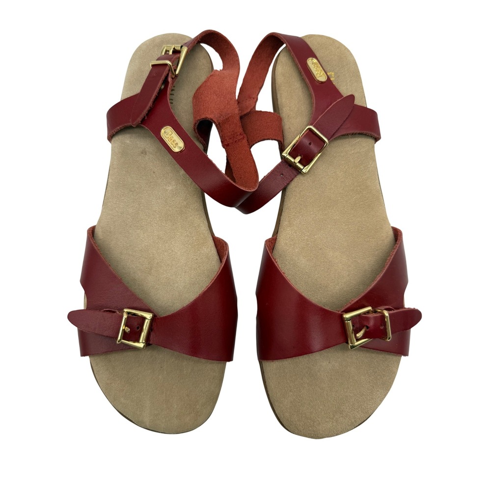 G.H. Bass Sunjuns Sandals Womens 9W Cinnamon Red Excellent Leather Joanne Buckle